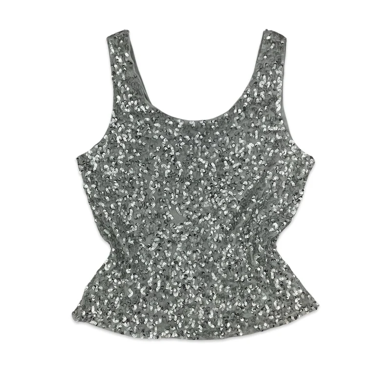 90s Y2K Silver Sequin Vest Top 14 16 18