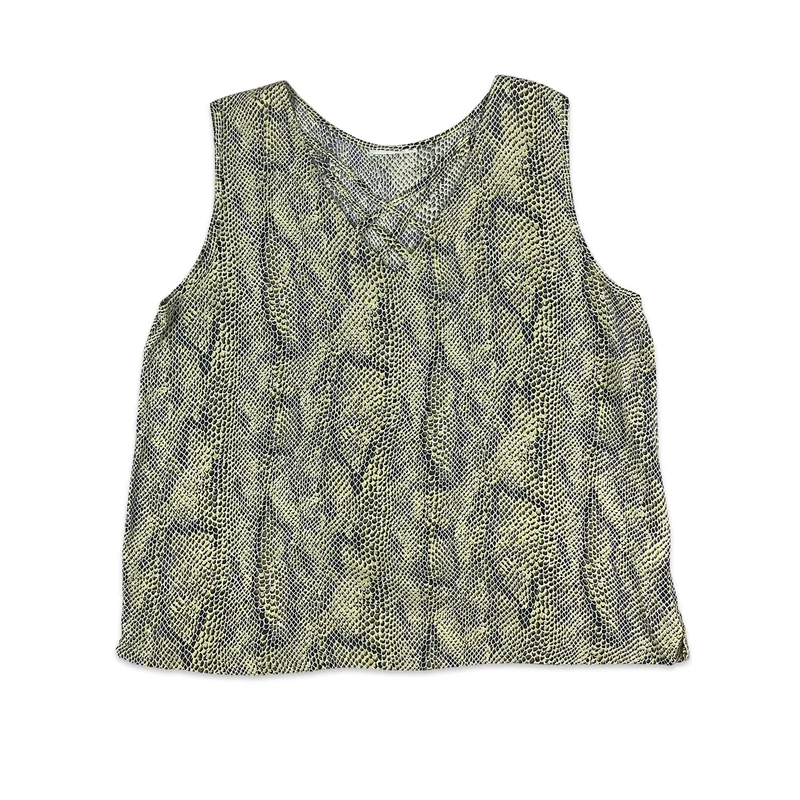 90s Y2K Green & Black Snake Print Vest Top 8 10 12 14 16