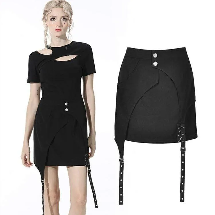 Gothic Irregular Slim Fitted svart kjol för kvinnor