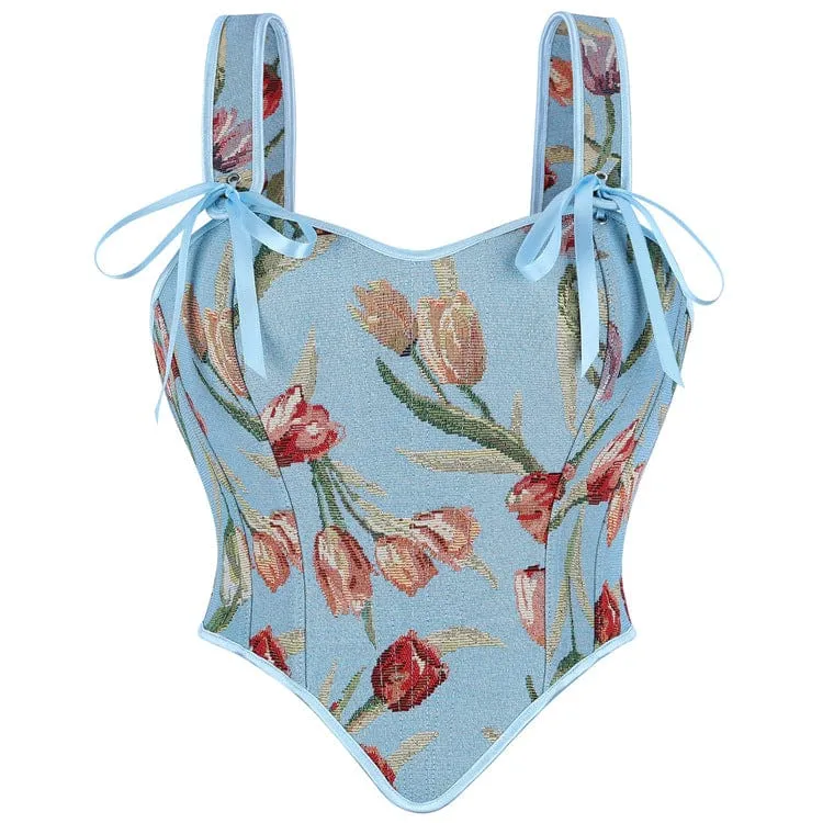 Gotisk blommig jacquard-bustier med snörning för kvinnor