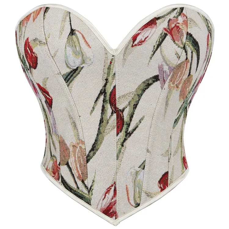 Damkorsett med gotisk blommig jacquard och snörning över byst