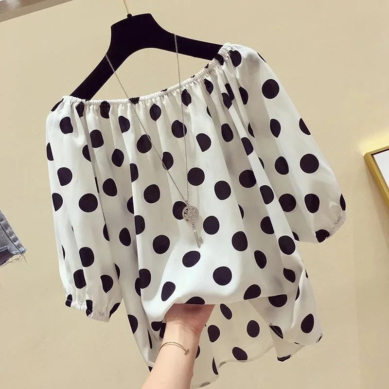 Dam Blus med Polka Dot Mönster