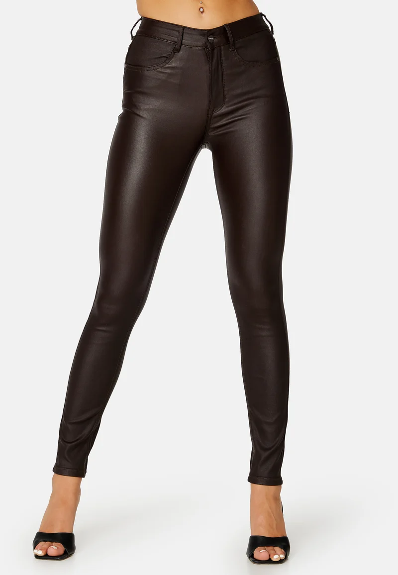 High Waist Slim Coated Jeans