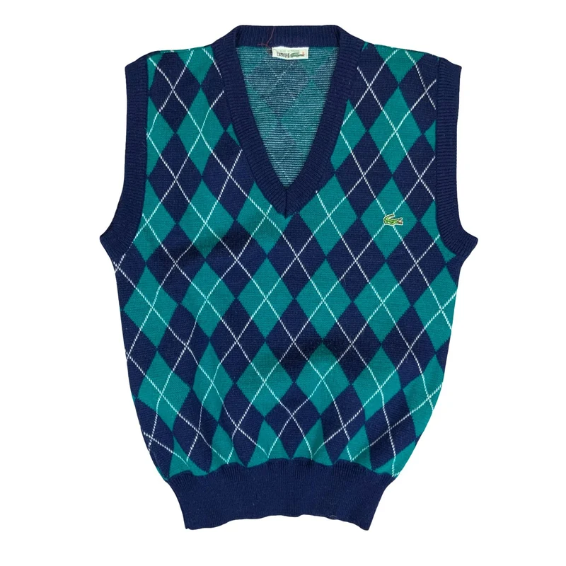 Vtg 80s 90s 'Chemise Lacoste' Blue Green Argyle Casual Golf Sweater Vest M 10/12