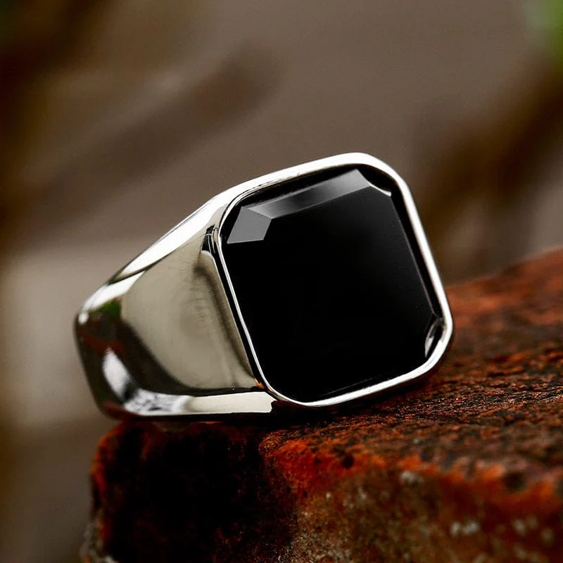Punk Black Agate Ring för män
