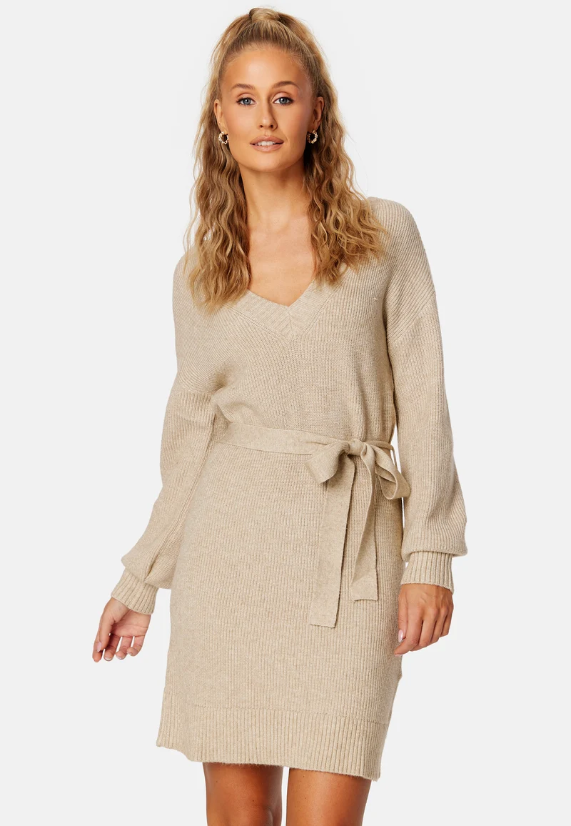 Ril V-Neck L/S Belt Knit Dress