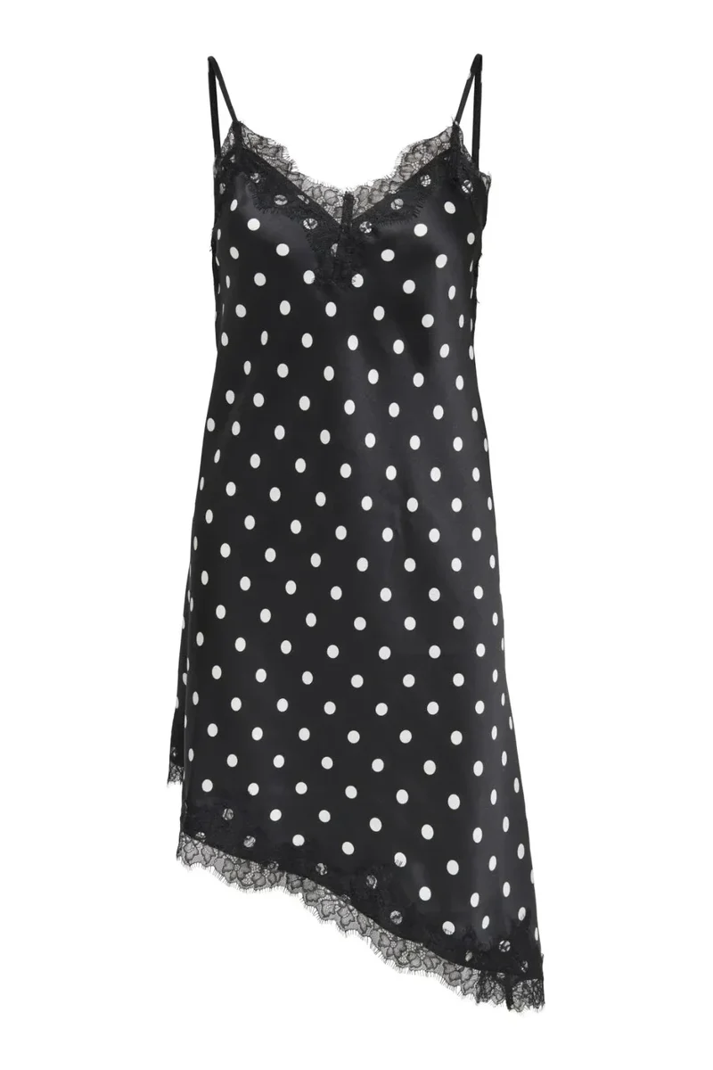 Only - Onlbella Strap Satin Lace Dress - 5126133 Black White Dot And Black Lace
