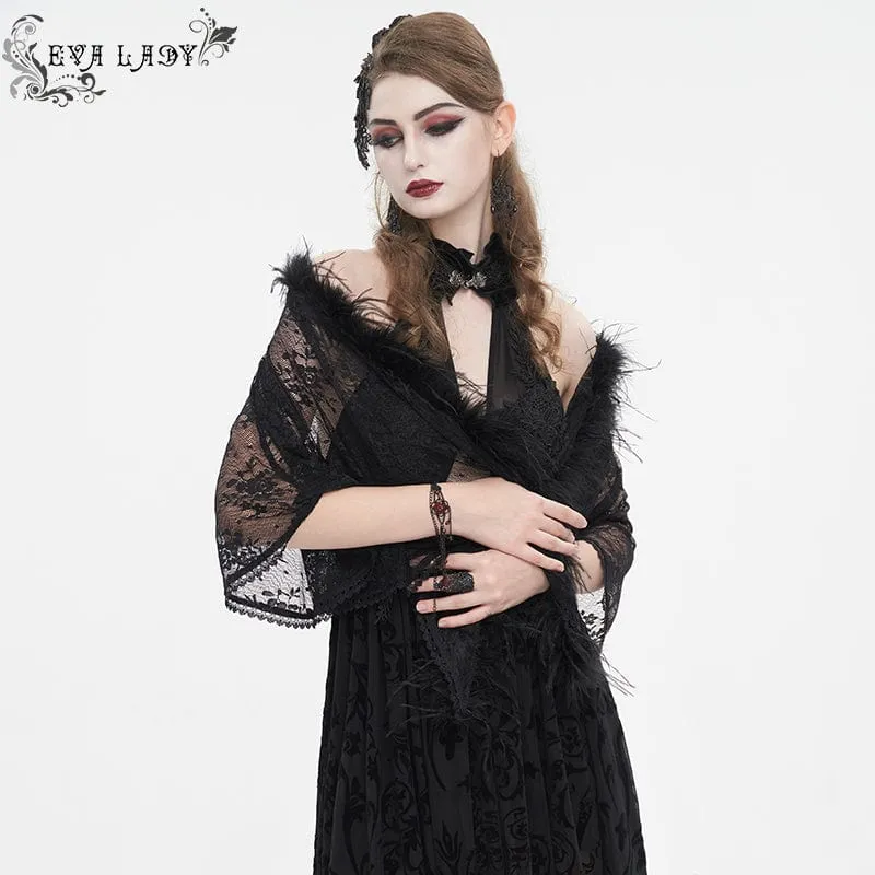 Gothic Irregular Fluffy Hem Lace Cape för kvinnor