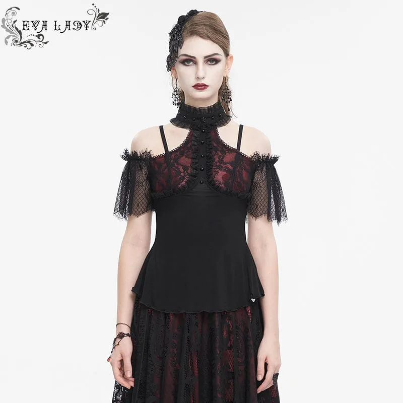 Gothic off Shoulder Spets Splice Shirt för kvinnor