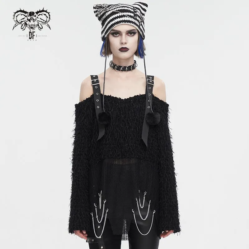 Punk Irregular Off Shoulder Fluffig tröja för kvinnor