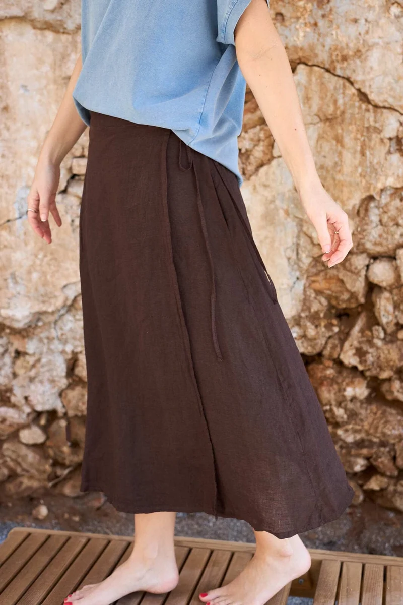 Black Colour - Bcmelina Linen Wrap Skirt 41103 - Coffee