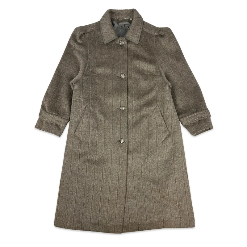 80s Vintage Llama Wool Beige Brown Coat 14