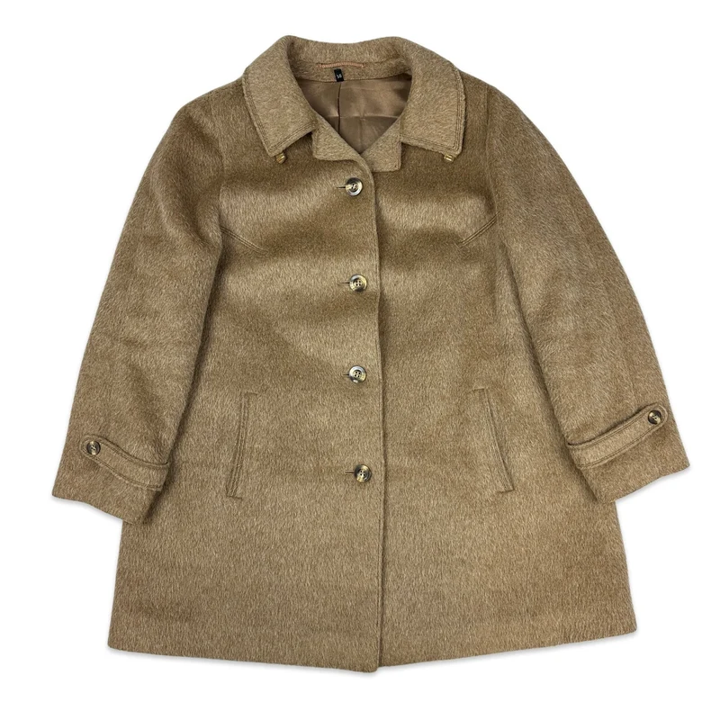 70s Vtg Sixth Sense Beige Alpaca Womens Wool Coat Jacket XL 18