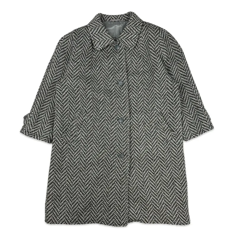 80s 90s Mens Vintage Herringbone Tweed Wool Coat Overcoat 2XL