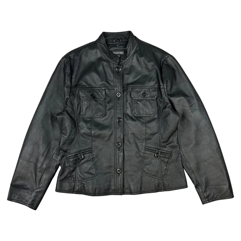 Vintage Y2K Ladies Black Leather Jacket M 12