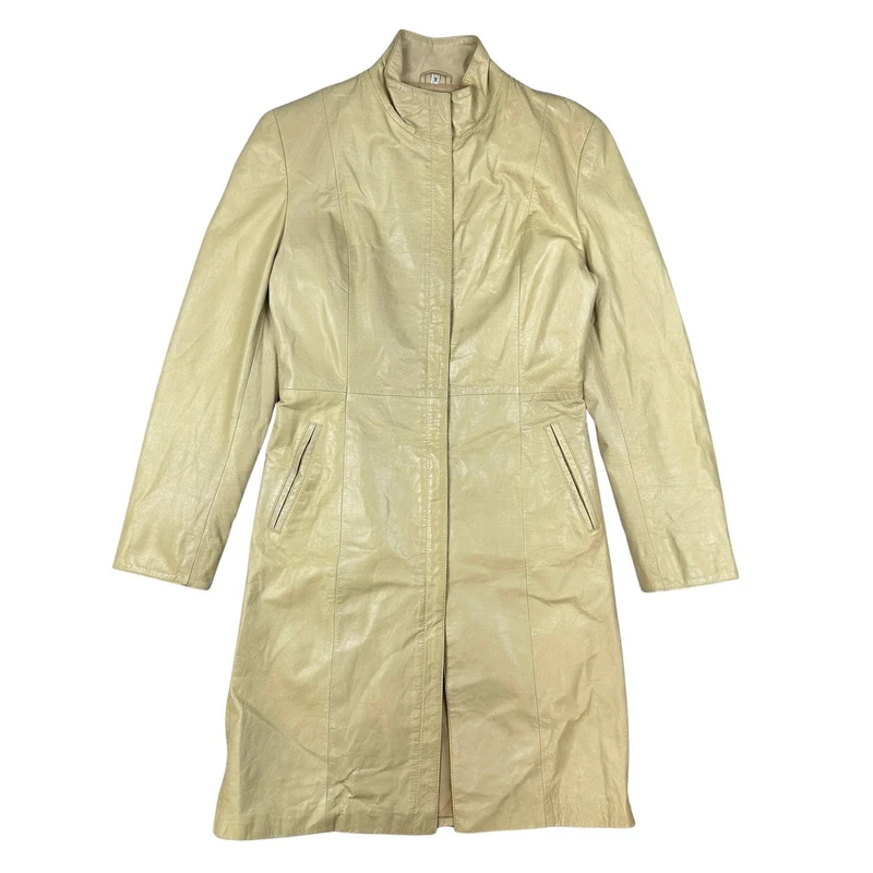 Vintage 90s Y2K Beige Leather Coat 12