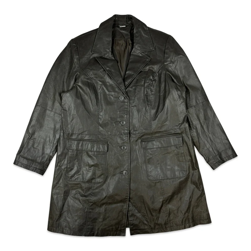 Vintage Ladies Brown Leather Coat Jacket Mac Trench UK 18
