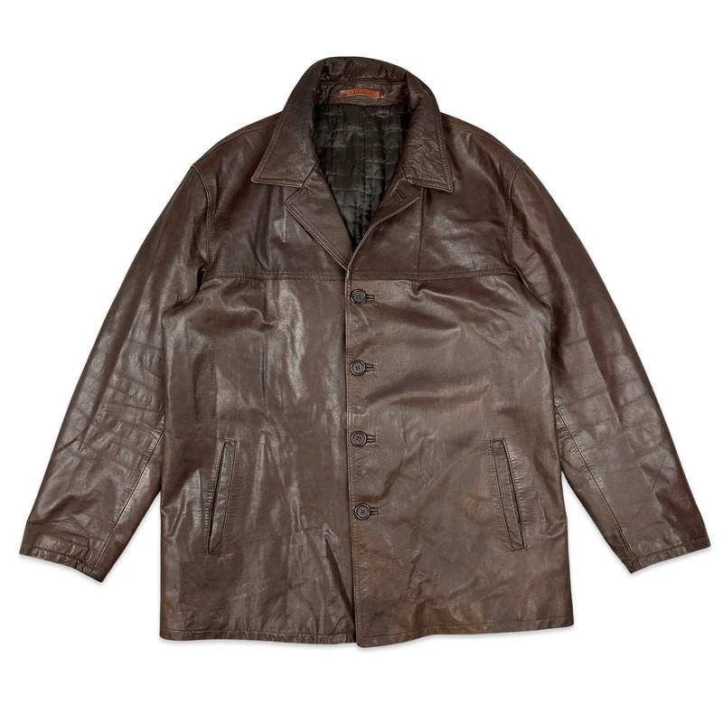 90s Vintage Mens Mulligans Brown Leather Jacket XL