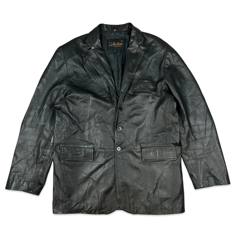 90s Vintage Mens Black Leather Coat Jacket XL