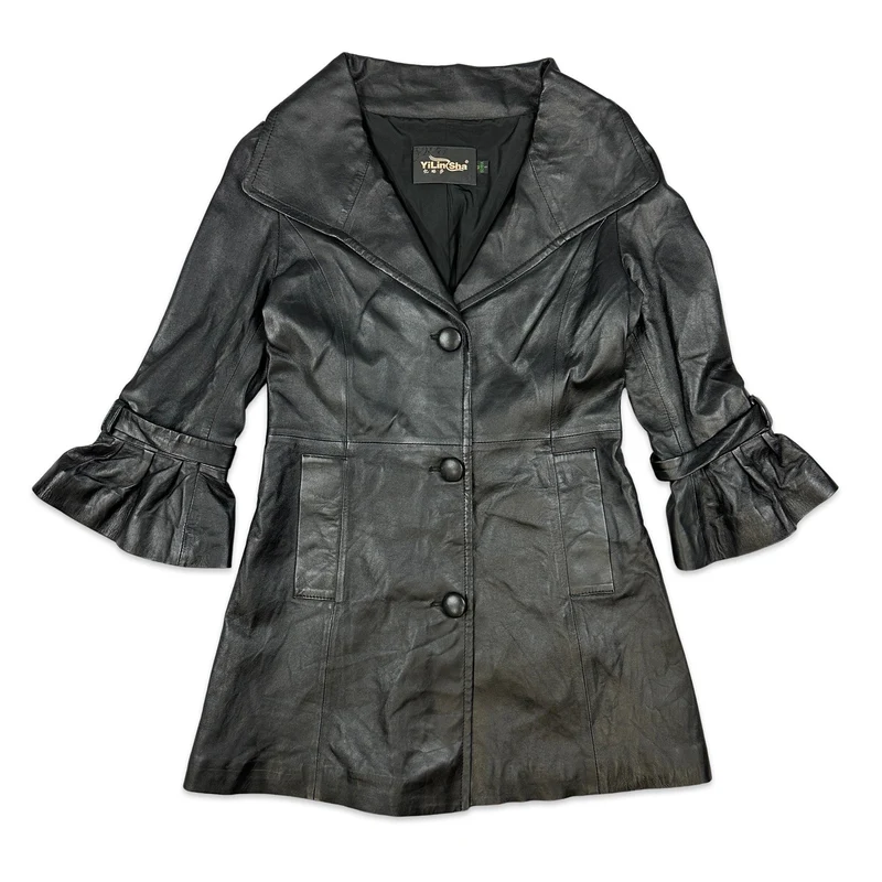Y2K Vintage Black Leather Jacket Blazer S 8