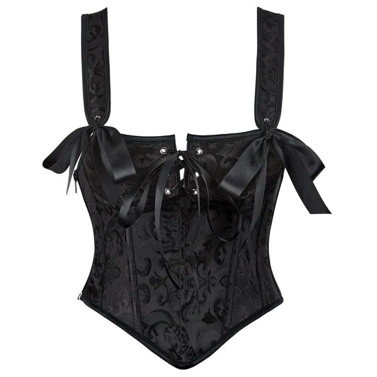 Kvinnors Gothic Floral Jacquard Axelremmar Overbust Corset