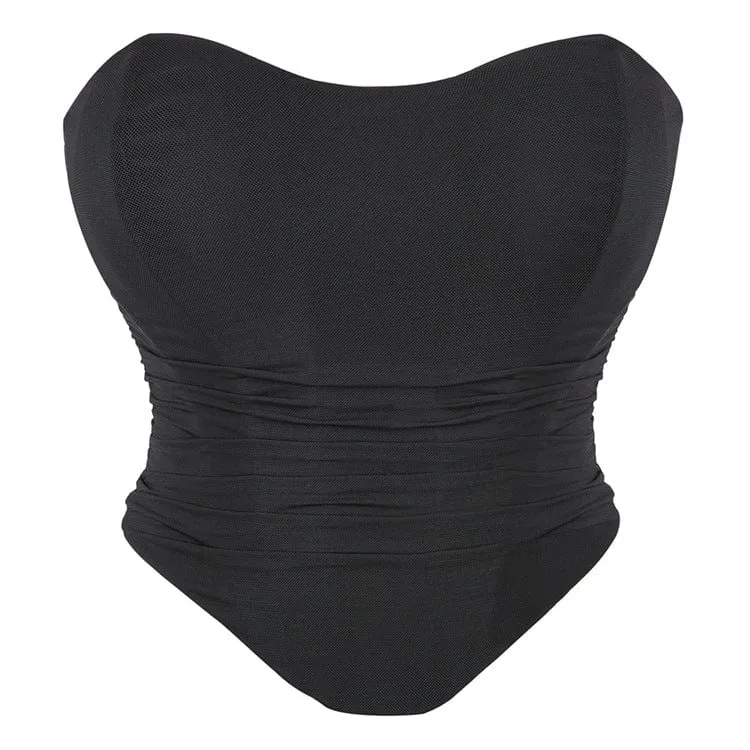 Gothic Strappy Ruched Mesh Overbust-korsett för kvinnor