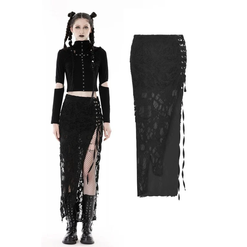 Punk Strappy Ripped Split Kjol för kvinnor