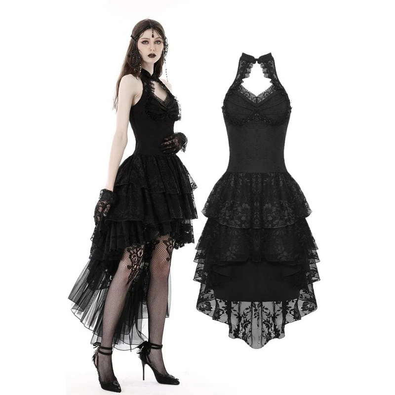 Gothic Irregular Off Shoulder Spetsklänning för kvinnor