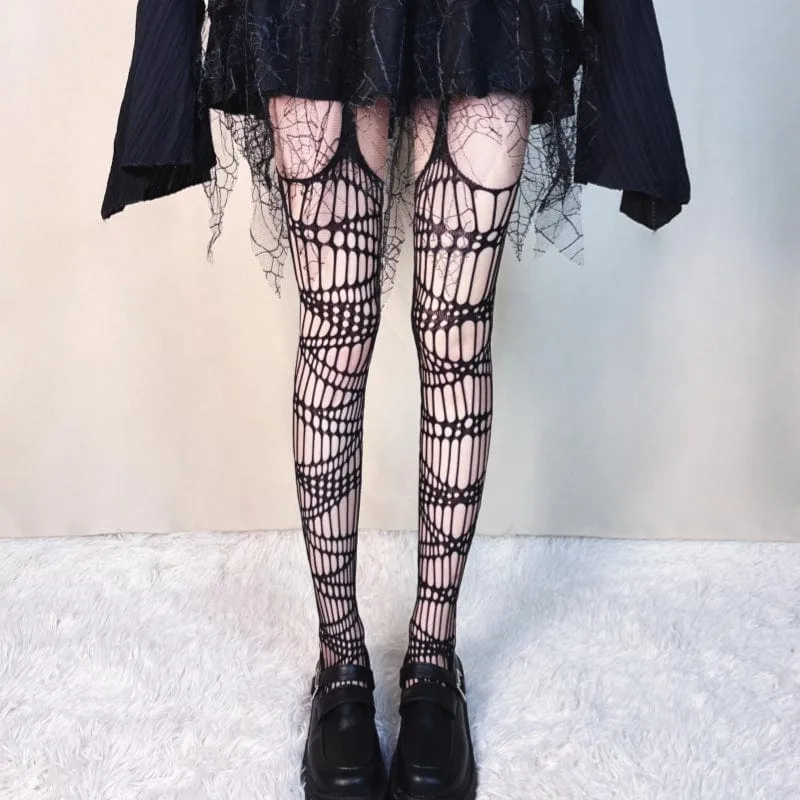 Punk Cutout Mesh Strumpa för kvinnor