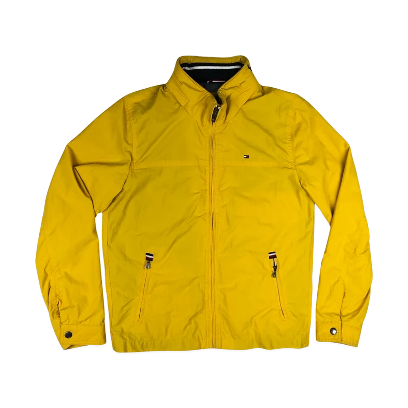 Vintage 00s Tommy Hilfiger Yellow Zip-Up Raincoat Medium