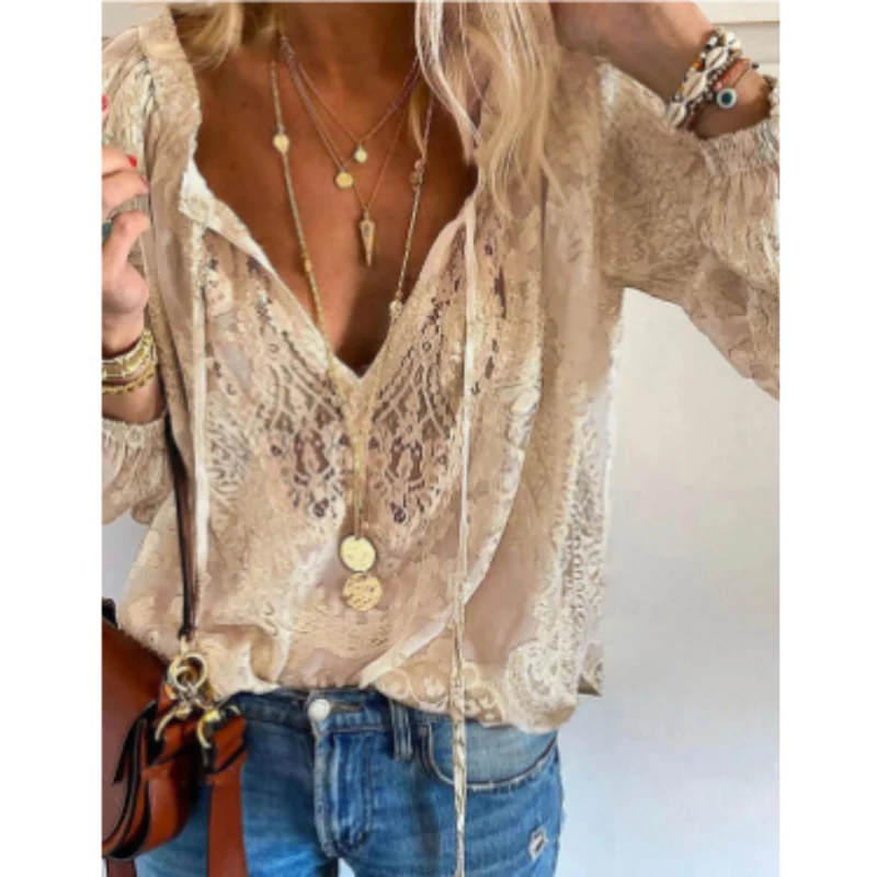 Kvinnors Vintage Blus med Långa Ärmar