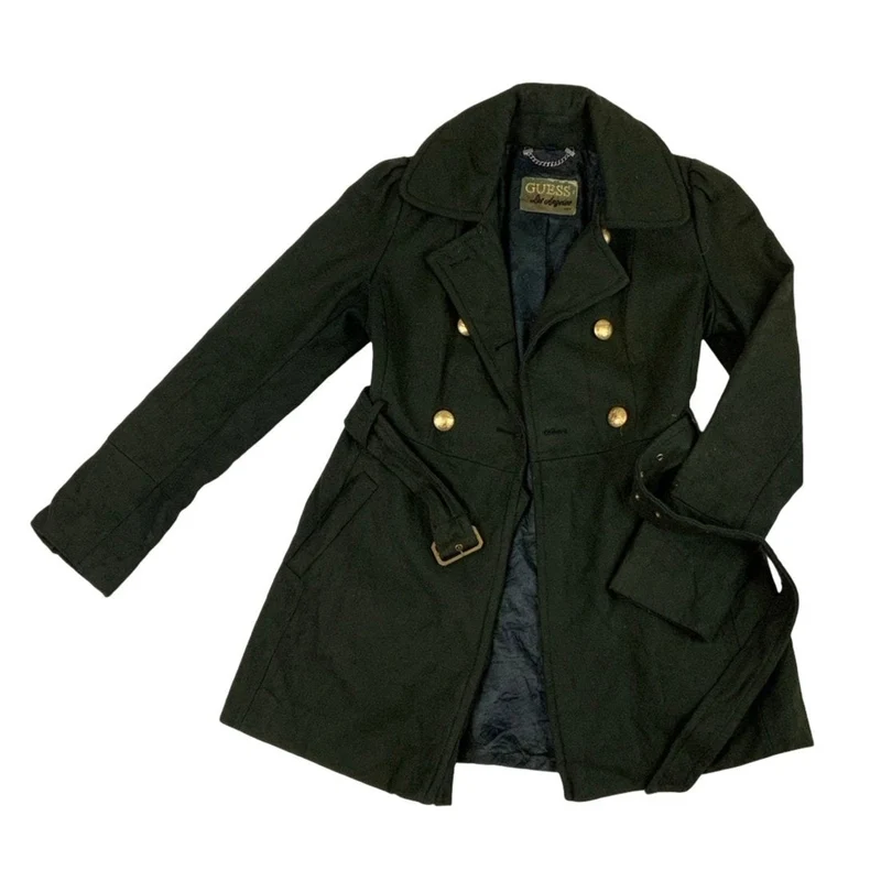 Guess Womens Double Breasted Green Military Style Peacoat S 8