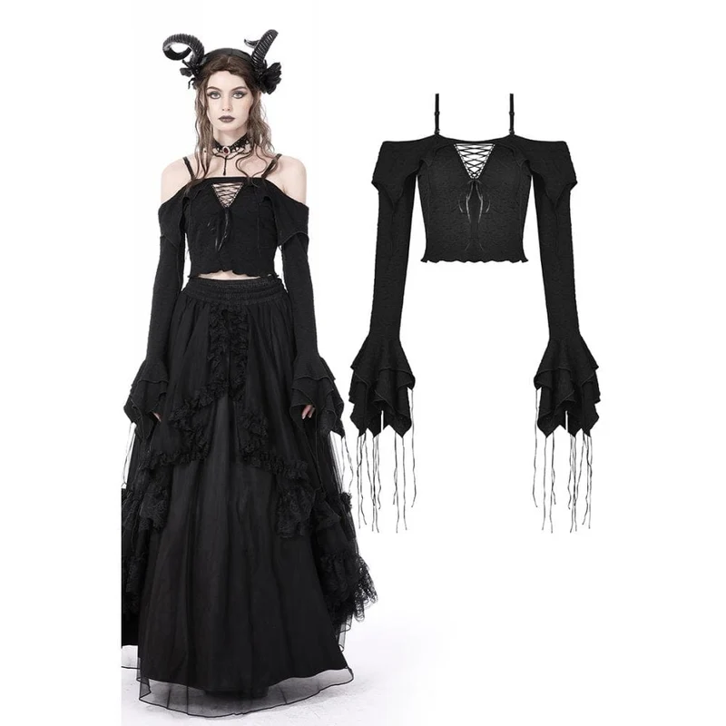 Gothic Off Shoulder Utsvängd ärm Crop Top för kvinnor