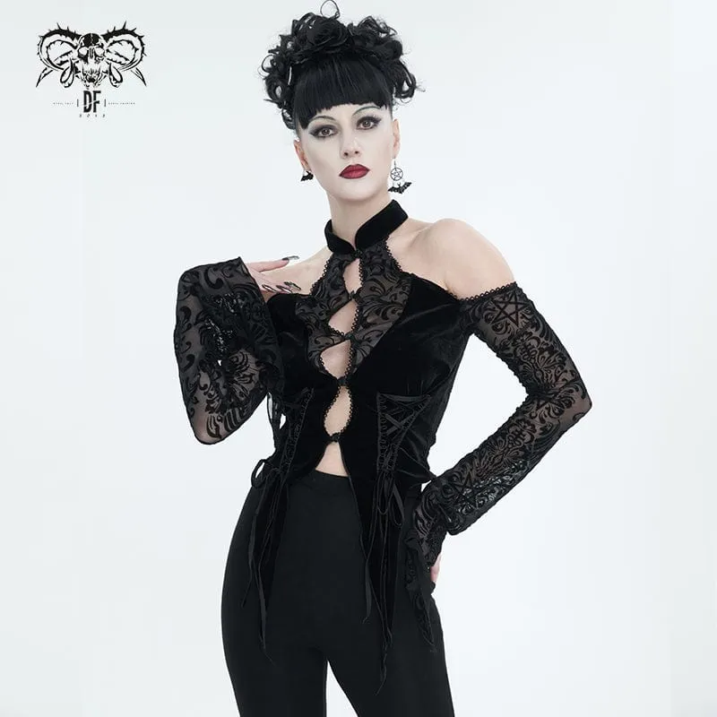 Gothic off Shoulder utsvängd skjorta med ärmar för kvinnor