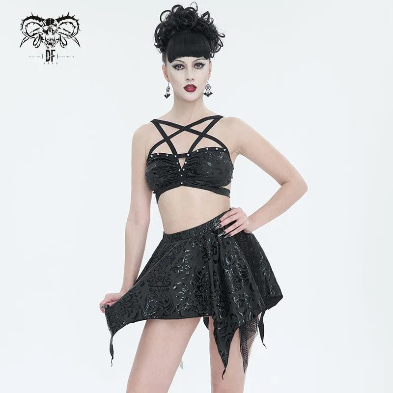 Gothic Irregular Dubbed Mesh Splice Baddräkt för kvinnor