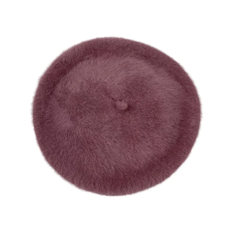 Vintage 80s Mauve Fluffy Angora Beret
