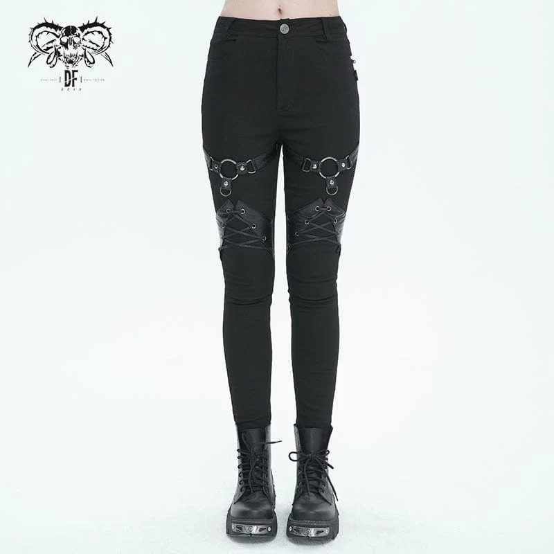 Punk Spänne Splice Skinny Pants för kvinnor