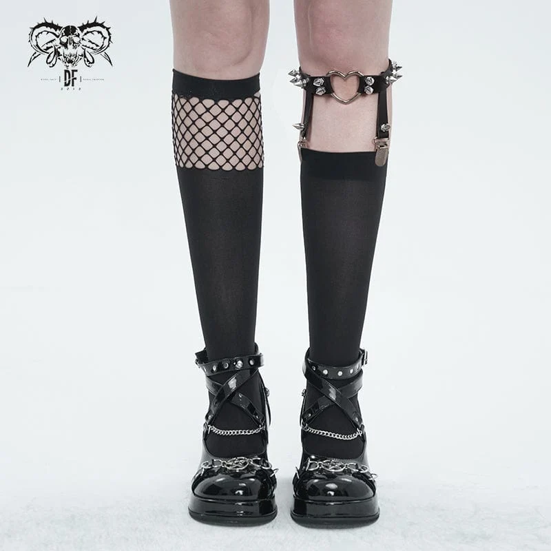 Punk asymmetrisk mesh skarvstrumpor för damer med strumpeband