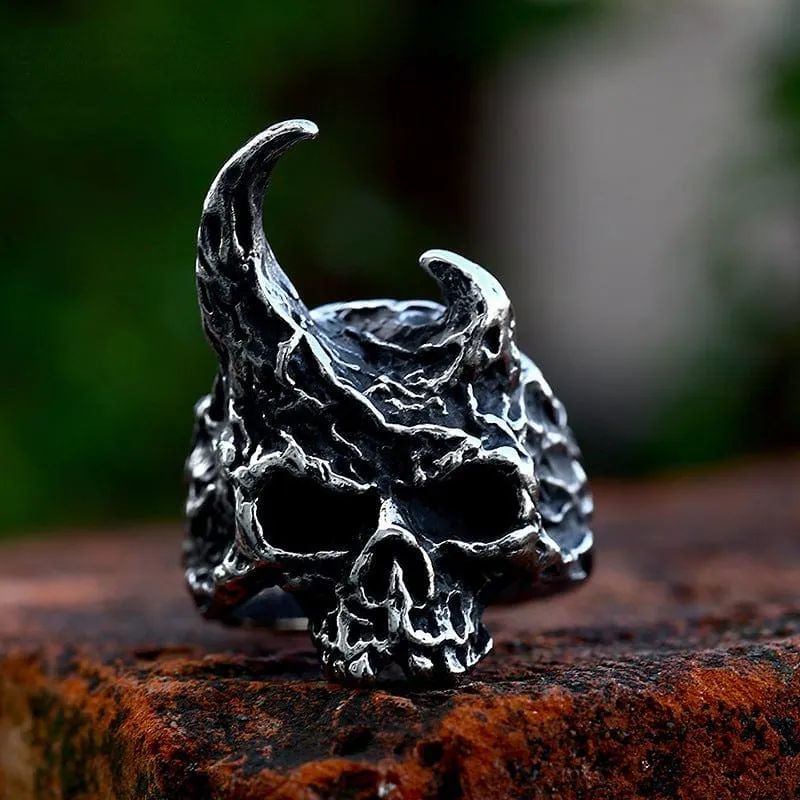 Punk Horned Skull Ring för män