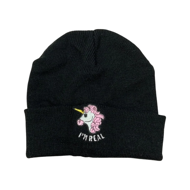 Vintage Black Unicorn Knitted Wool Hat