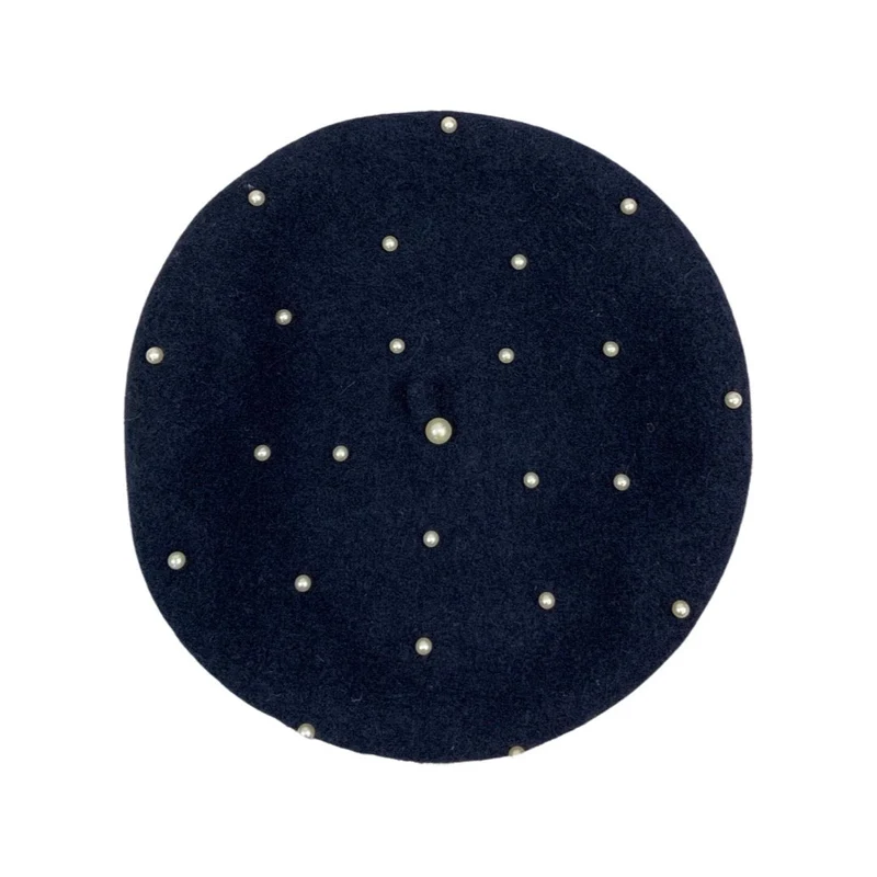 Vintage Navy Faux Pearls Beret