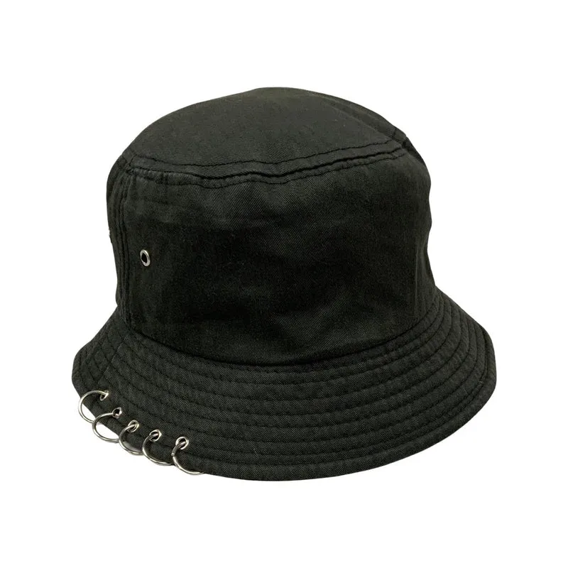 Vintage Black With Hoop Detail Bucket Hat