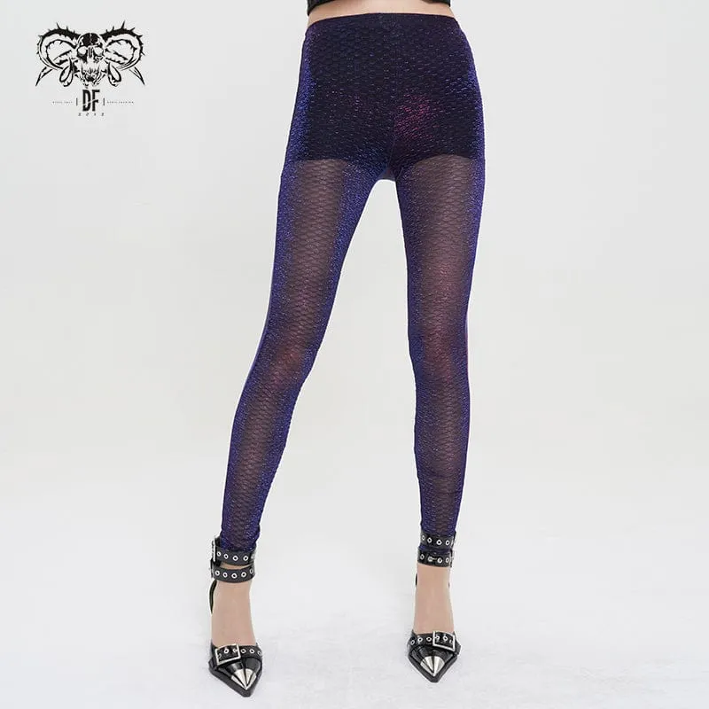 Kvinnors Grunge Chromatic Scaly Sheer Mesh Leggings