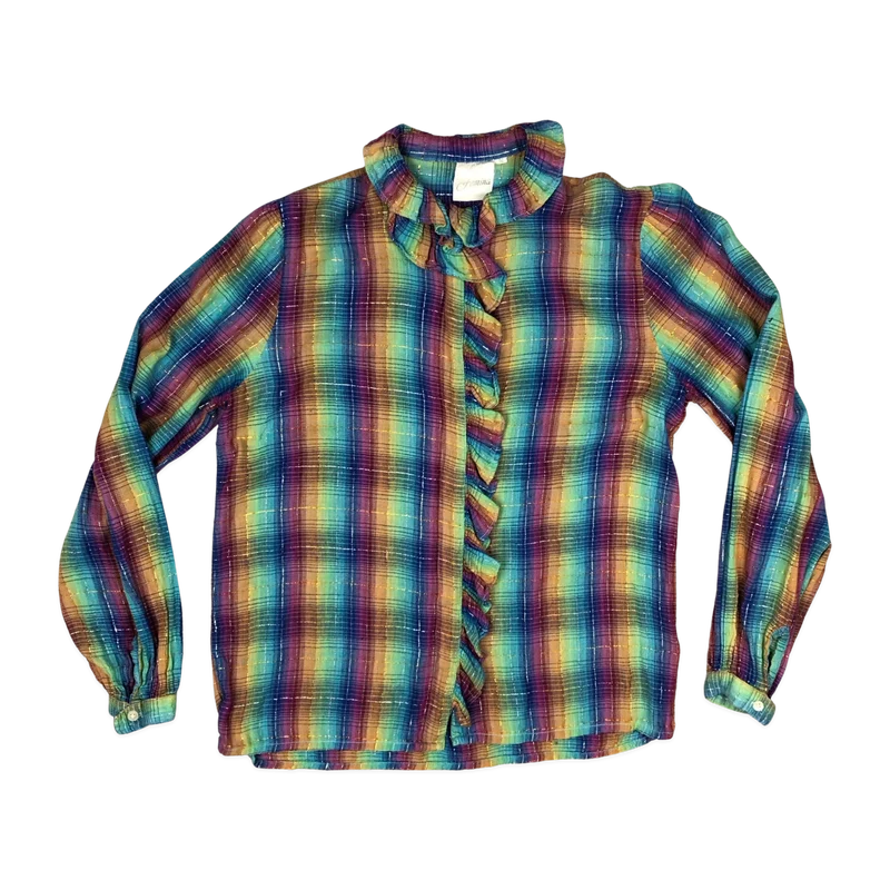 Vintage 80s 90s Multicolour Plaid Print Blouse 10