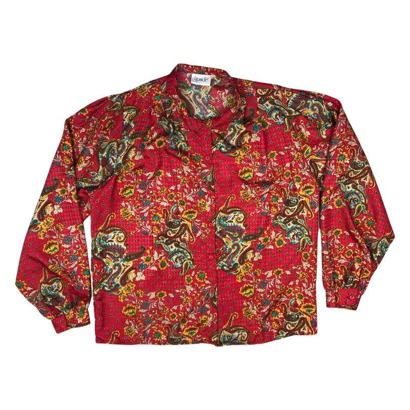 Vintage Red Paisley Print Blouse 16 18