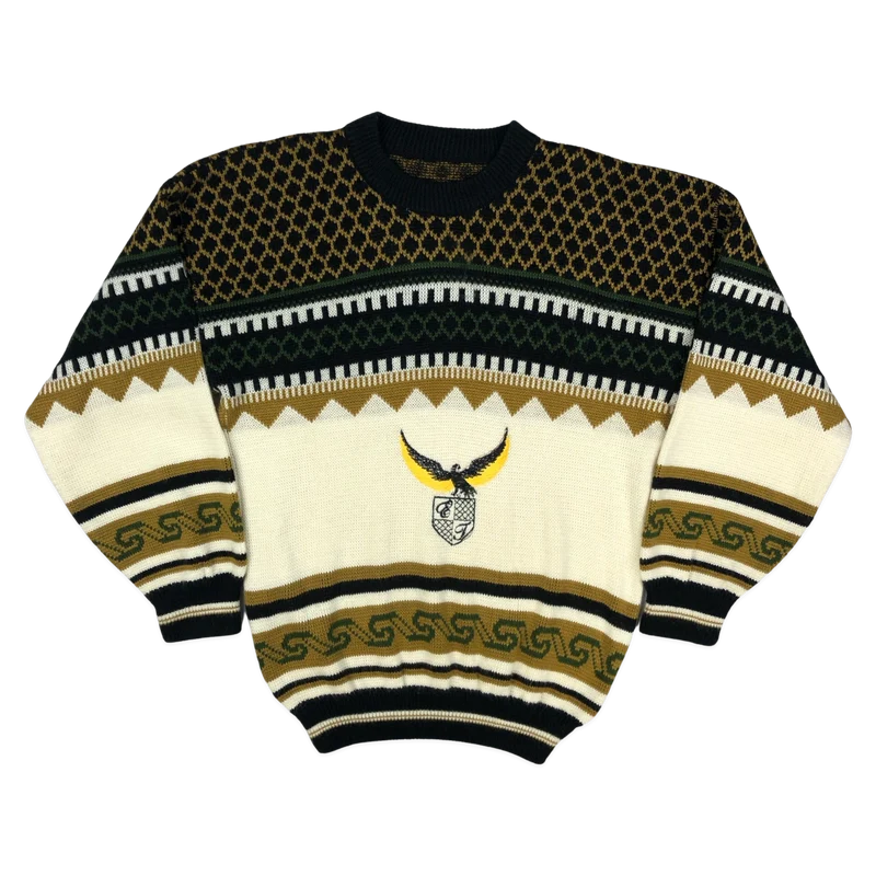 Vintage 80s Abstract Patterned Knitted Jumper Sweater L