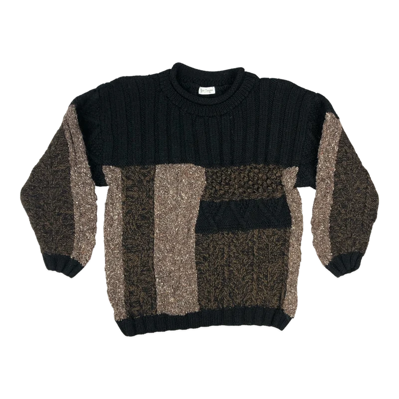 Vintage 80s Black and Brown Patterned Knit Jumper M