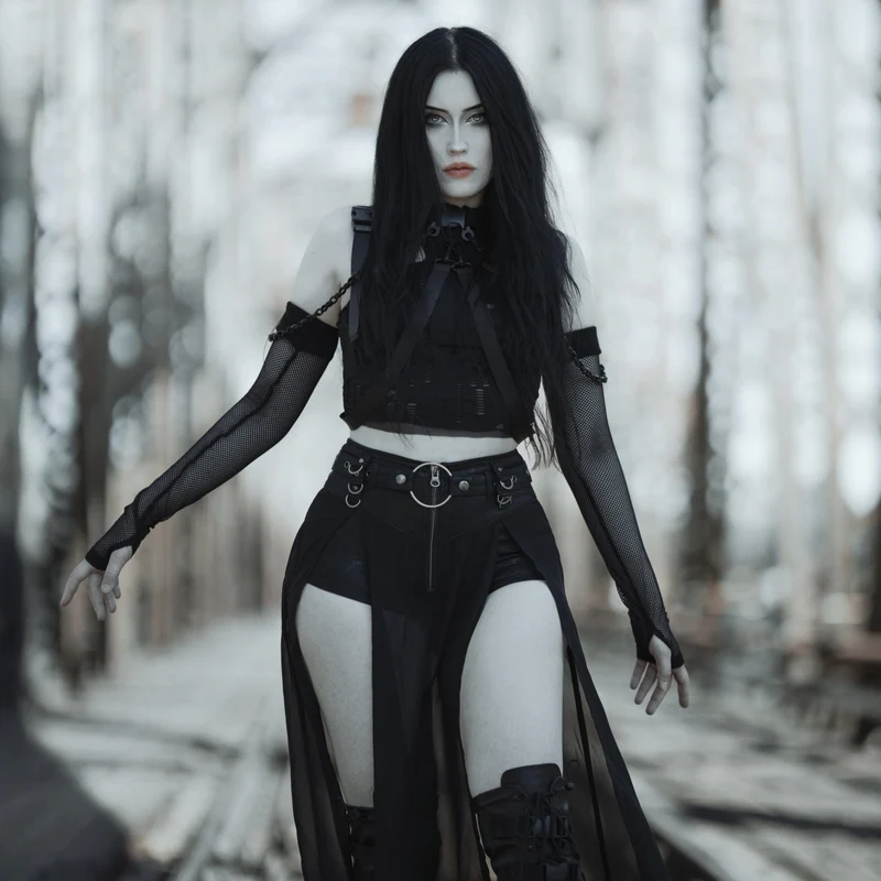 Kvinnors Grunge Ripped Straps Splice Bustier