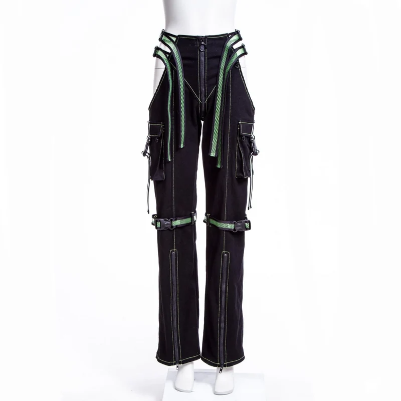 Kvinnors Grunge Cutout Straps Byxor Grön