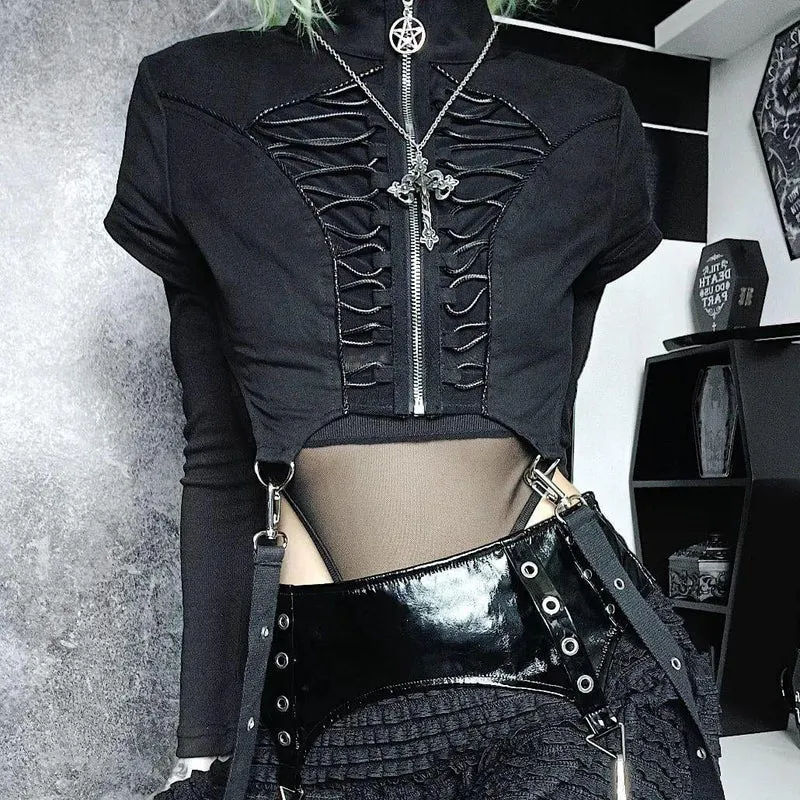 Dam Punk Stand Collar Oregelbunden Crop Top